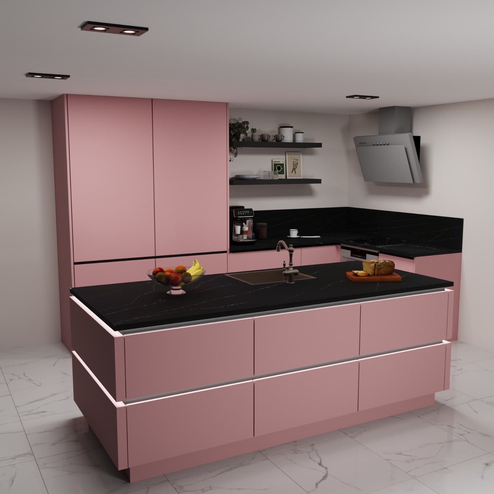 Keukenconcept — terracotta/roze — render